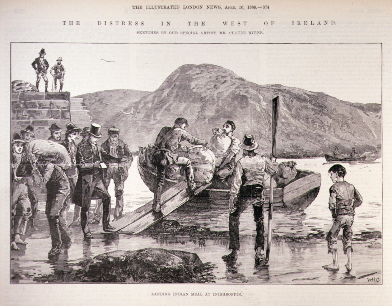 The Distress in the West of Ireland: Landing Indian Meal at Inishbofin, från The Illustrated London News, 4 oktober 1886 av English School