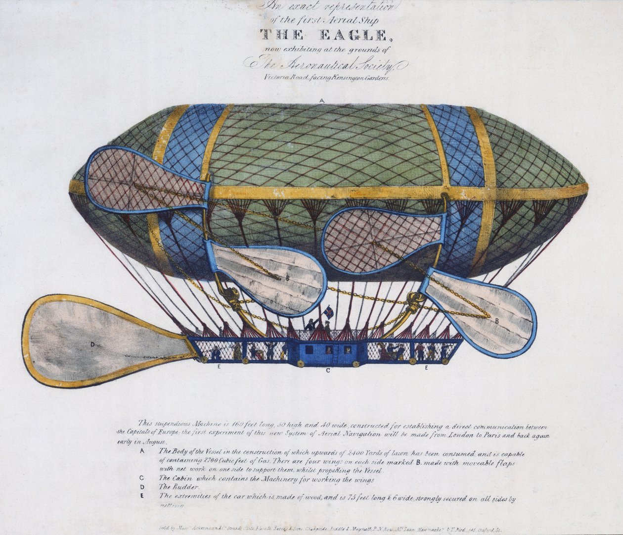 The Eagle Airship, utgiven av Ackermann & Co., London, 1834 av English School