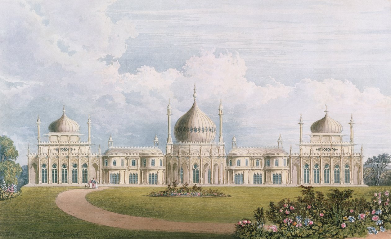 East Front, från Views of the Royal Pavilion, Brighton av John Nash (1752-1835) 1826 (akvatint) av English School