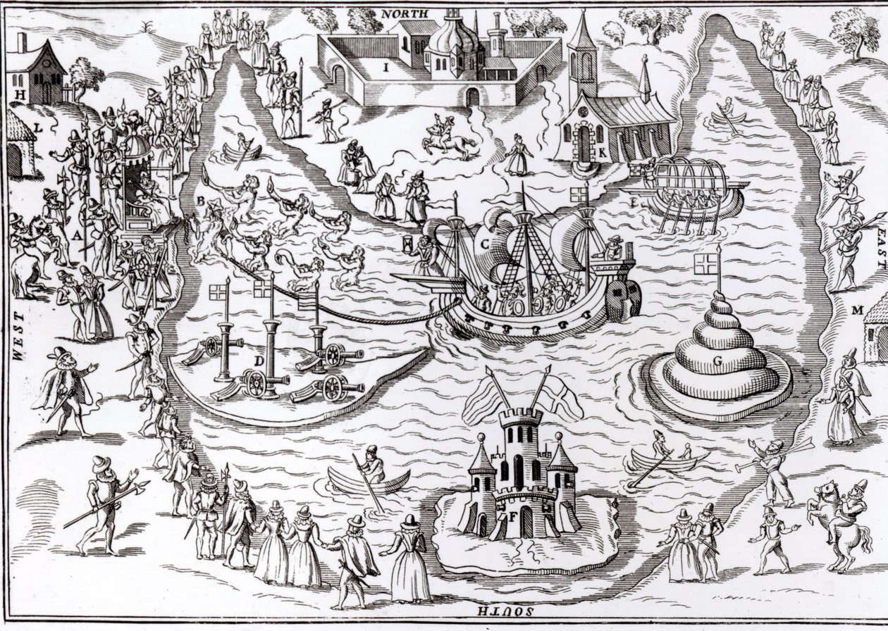 The Elvetham Entertainment från 1593-94 från "Progresses and Public Processions of Queen Elizabeth" av John Nichol, pub. c.1823 av English School