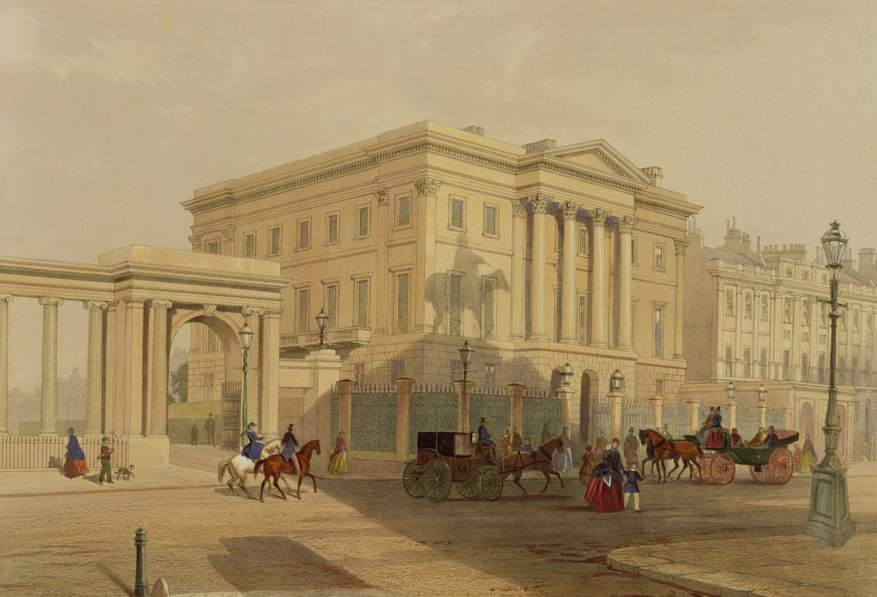 The Exterior of Apsley House, 1853, av J. Dillon (tryck) av English School