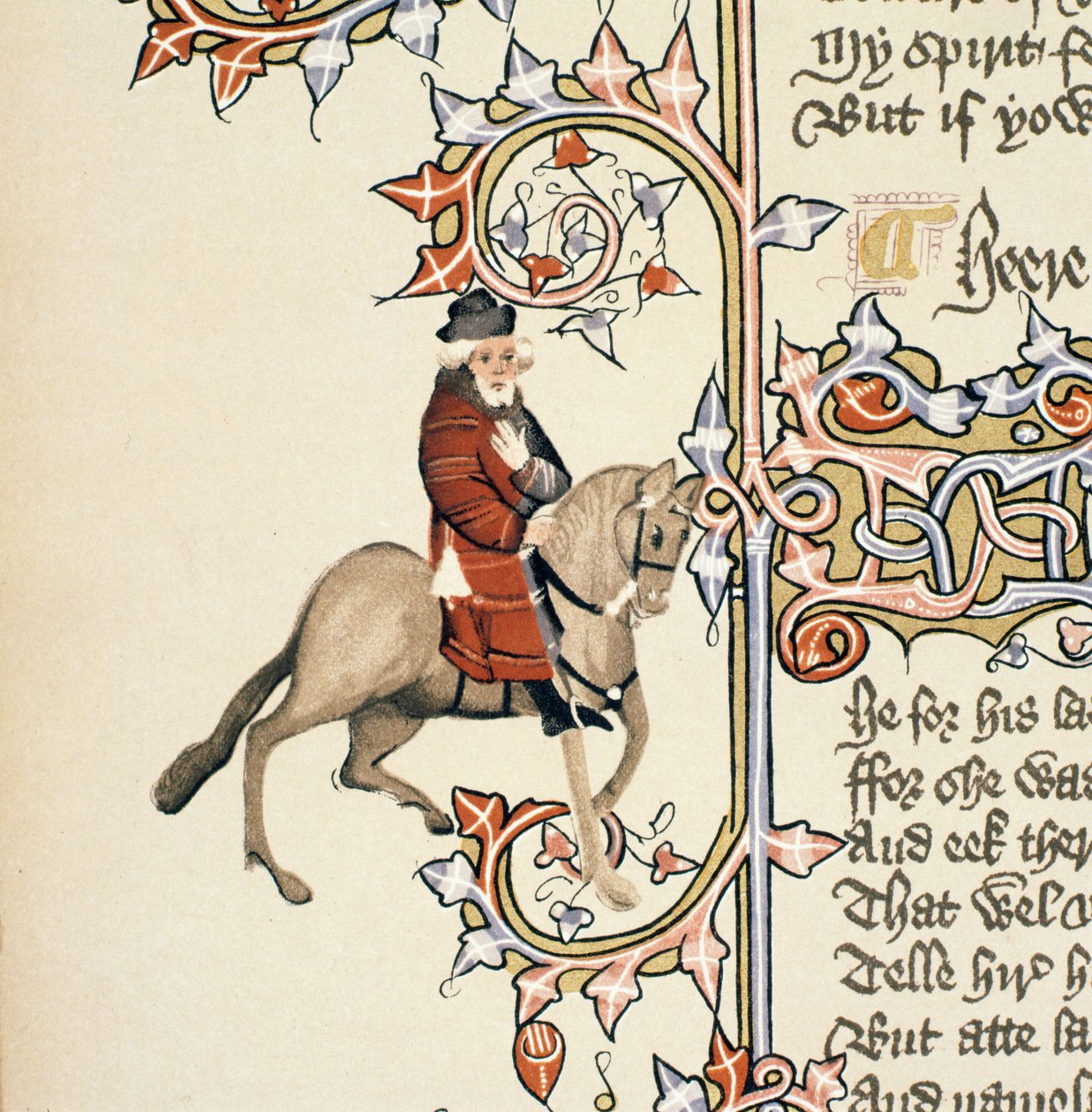 The Franklin, detalj från The Canterbury Tales, av Geoffrey Chaucer (ca 1342-1400) Ellesmere Manuscript, faksimilupplaga, 1911 (för originaldetaljer se 128922) av English School
