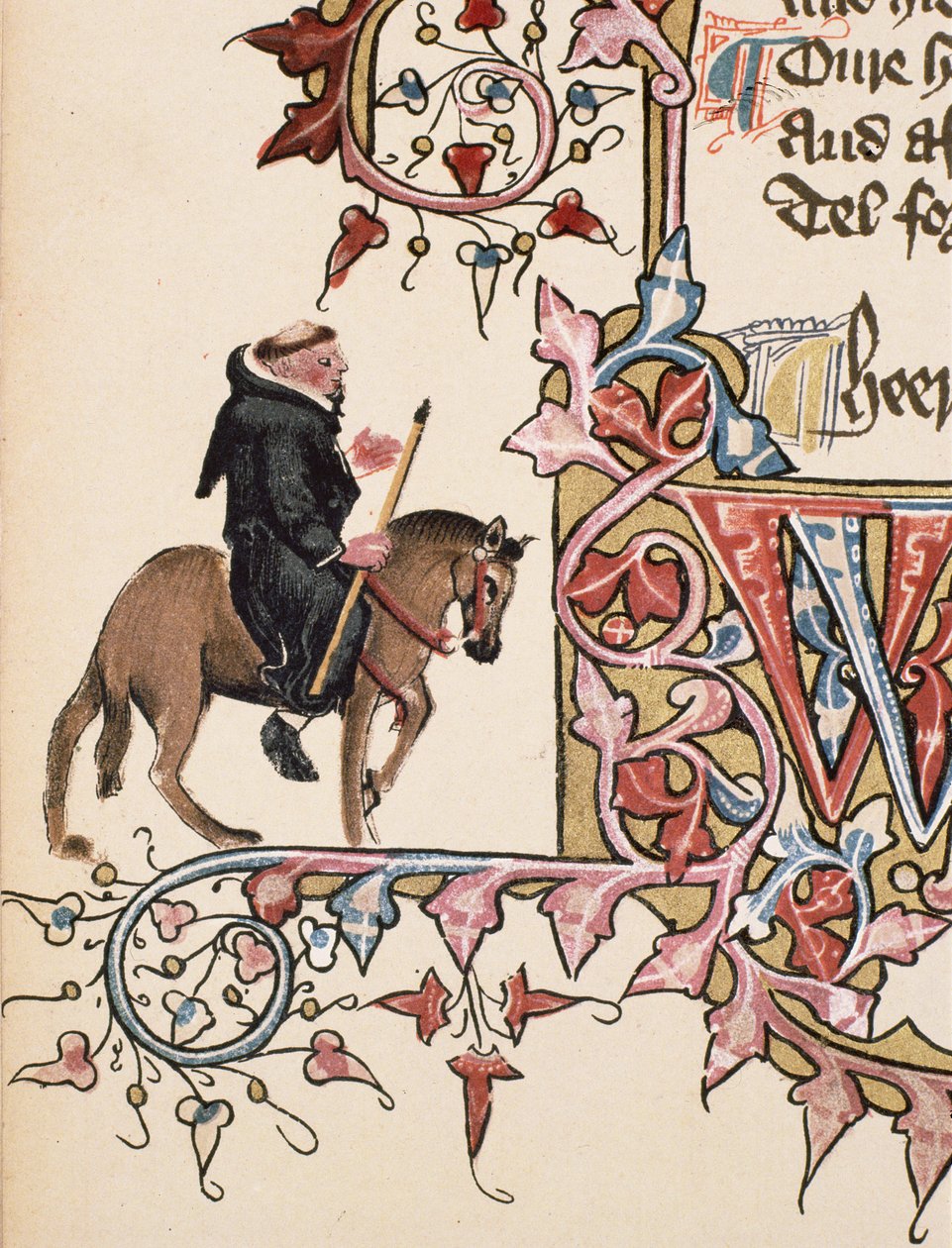 The Friar, detalj från The Canterbury Tales, av Geoffrey Chaucer (ca 1342-1400) Ellesmere Manuscript, faksimilupplaga, 1911 (för originaldetaljer se 128933) av English School