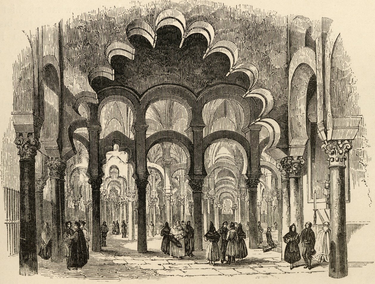 Den stora moskén, Cordoba, illustration från "Spanish Pictures" av pastor Samuel Manning av English School