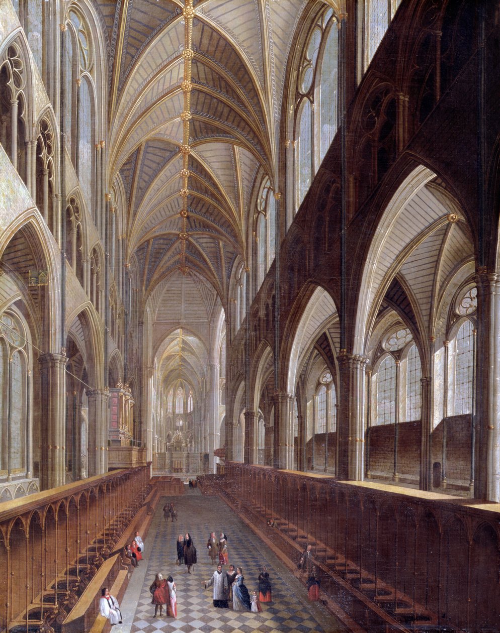Interiören av Westminster Abbey, c.1714 av English School