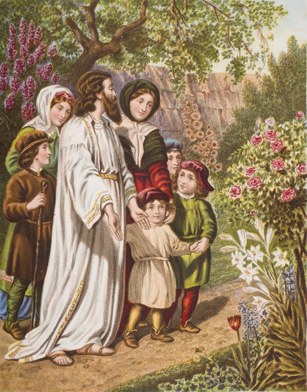 Tolken med pilgrimerna i trädgården, illustration från 