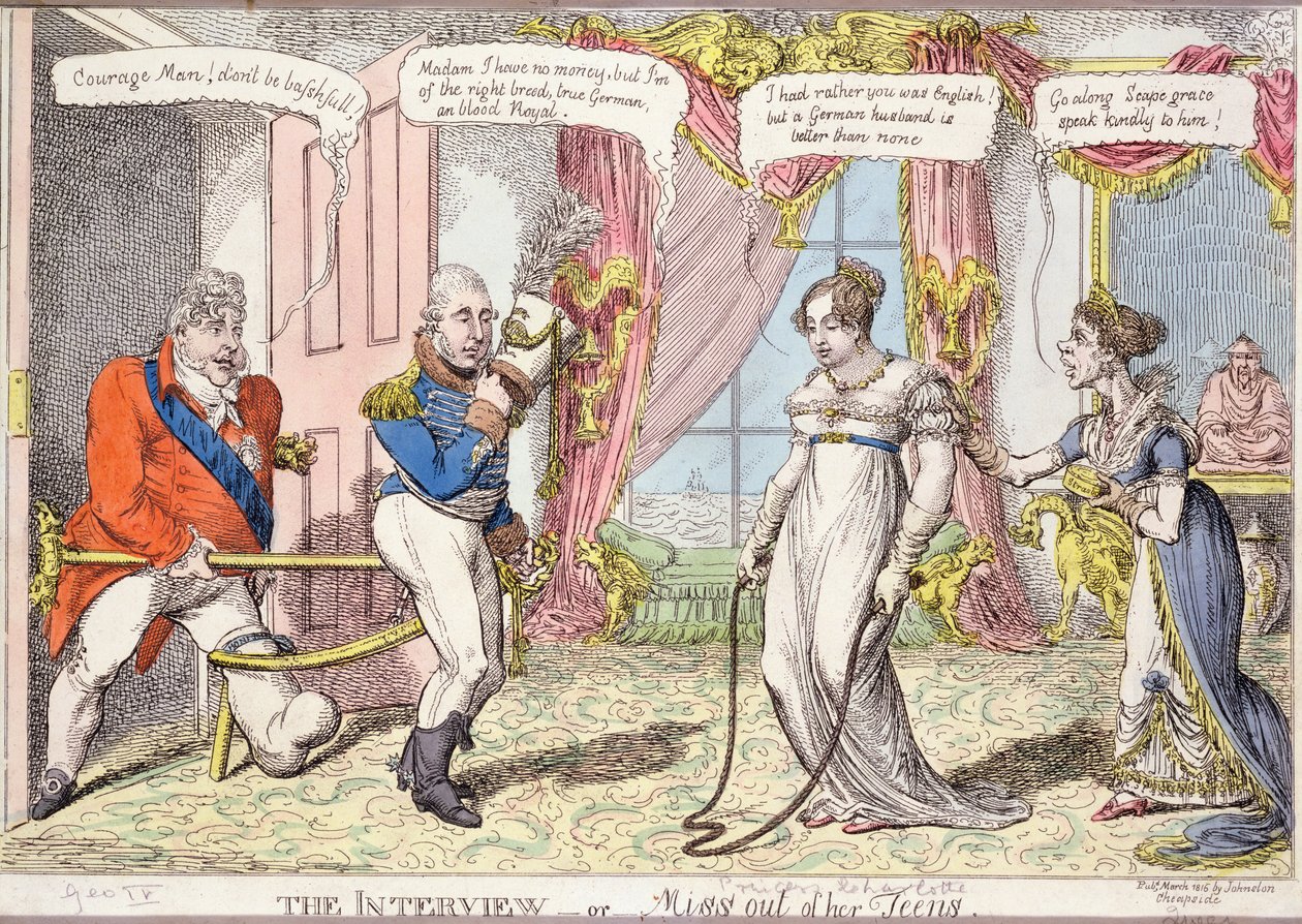 The Interview or Miss out of her Teens, 1816 (färgetsning) av English School