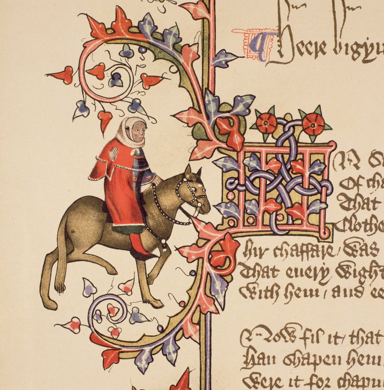 The Man of Law, detalj från The Canterbury Tales, av Geoffrey Chaucer (ca 1342-1400) Ellesmere Manuscript, faksimilupplaga, 1911 (för originaldetaljer se 128931) av English School