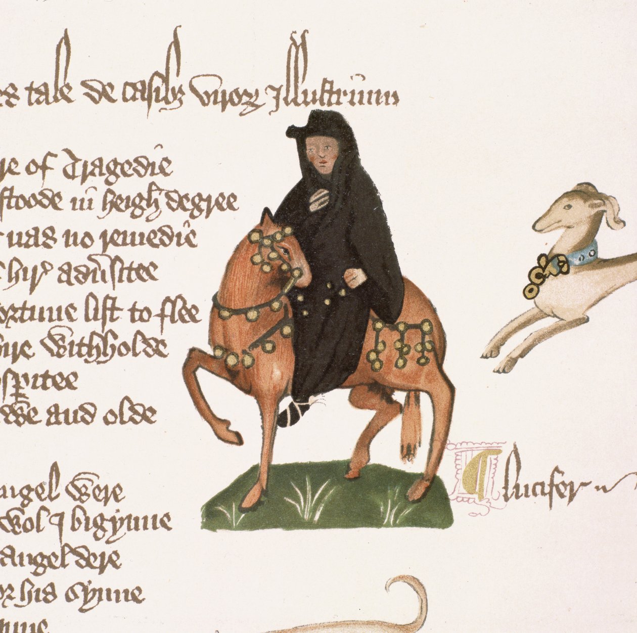 The Monk, detalj från The Canterbury Tales, av Geoffrey Chaucer (ca 1342-1400) Ellesmere Manuscript, faksimilupplaga, 1911 (för original se 128925) av English School