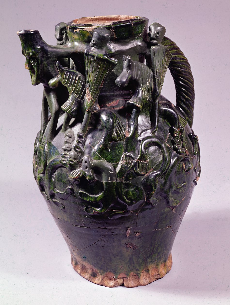 Moot Hall Jug, blyglaserad, möjligen från Nottingham eller Lincoln, c.1270 (keramik) av English School