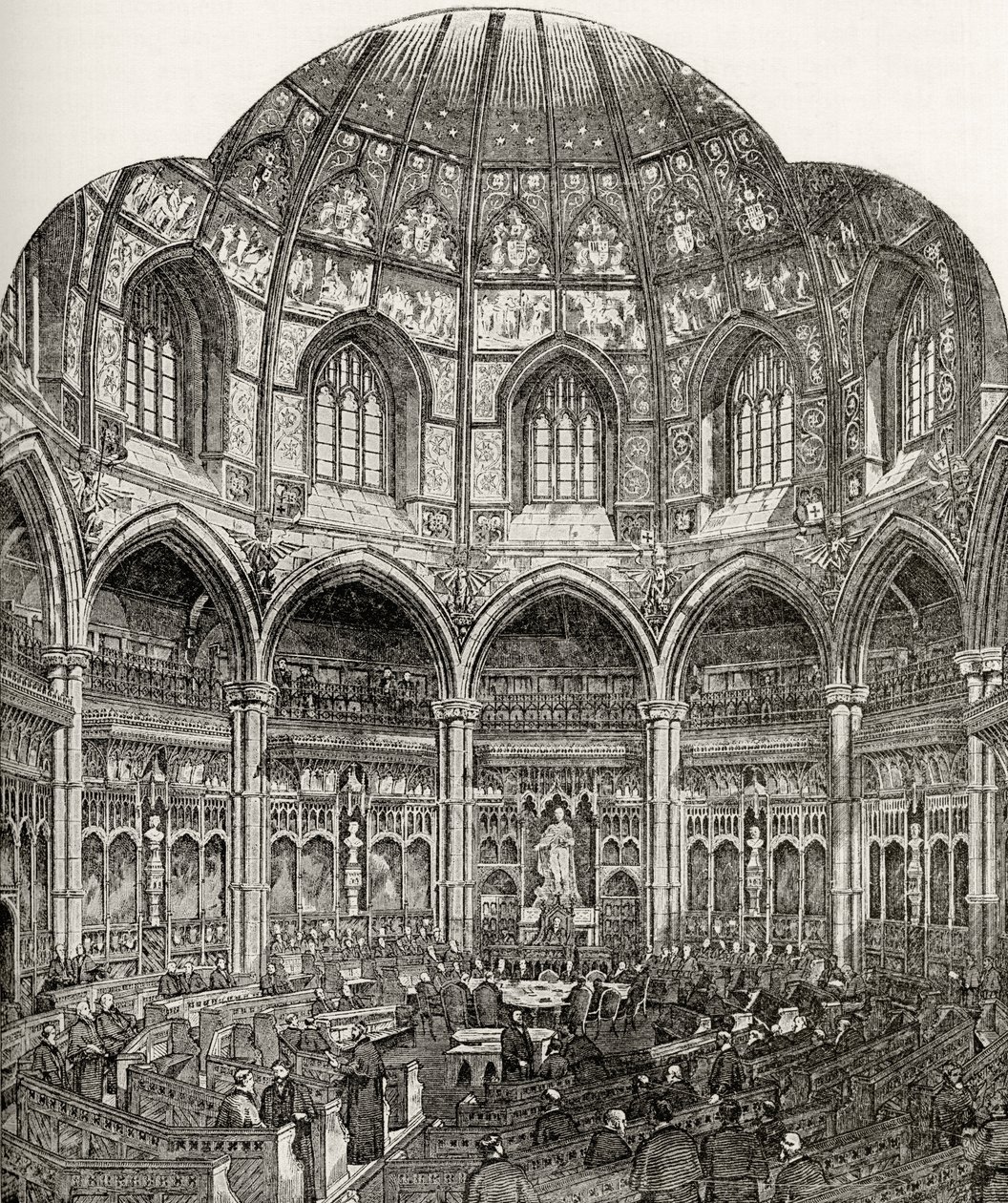 Den nya gemensamma rådssalen, Guildhall, från "London Pictures: Drawn with Pen and Pencil", av pastor Richard Lovett, publicerad 1890. av English School