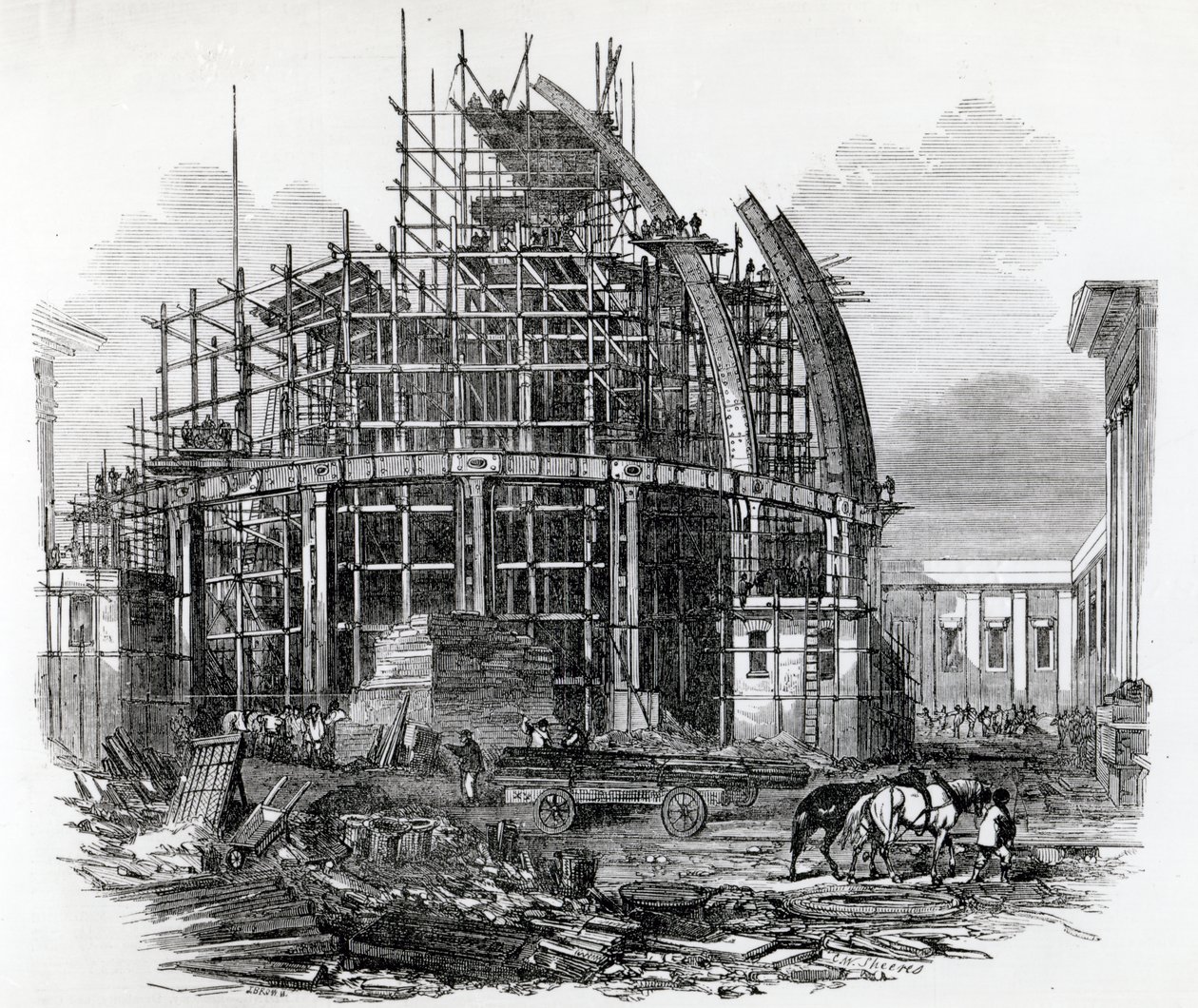 O le New Reading-Room i le British Museum, i le faagasologa o le fausiaina, na vaneina e C.W.Sheeres, lomia i le 