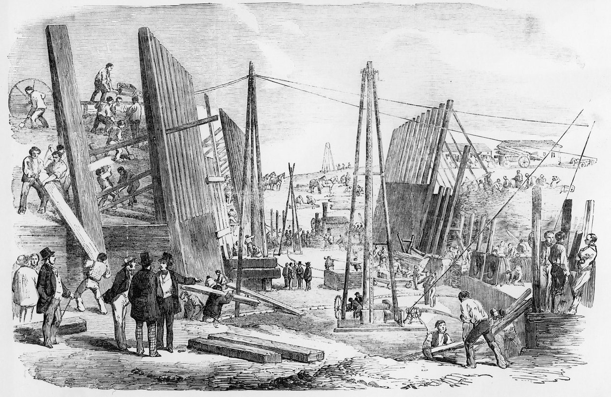 The New Victoria Dock Works, Plaistow Marches, publicerat i "The Illustrated London News" den 9 september 1854. av English School