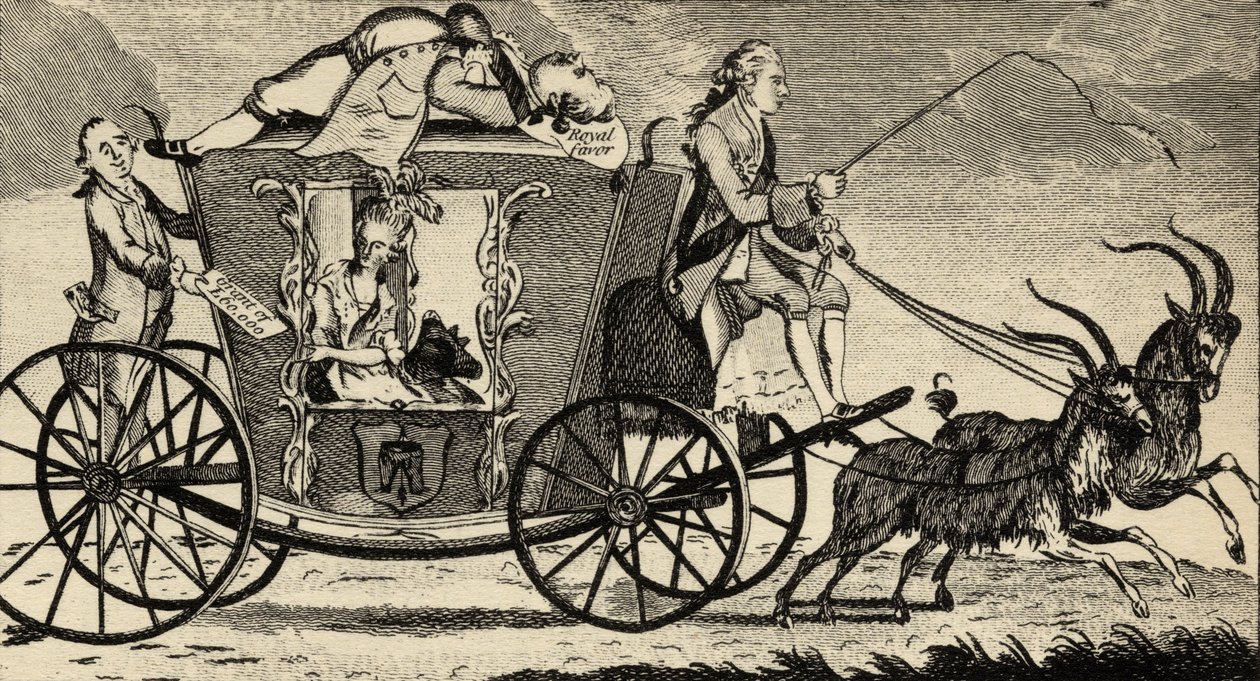 The New Vis a Vis, or Florizel driving Perdita, från tidningen Ramblers, augusti 1783. av English School