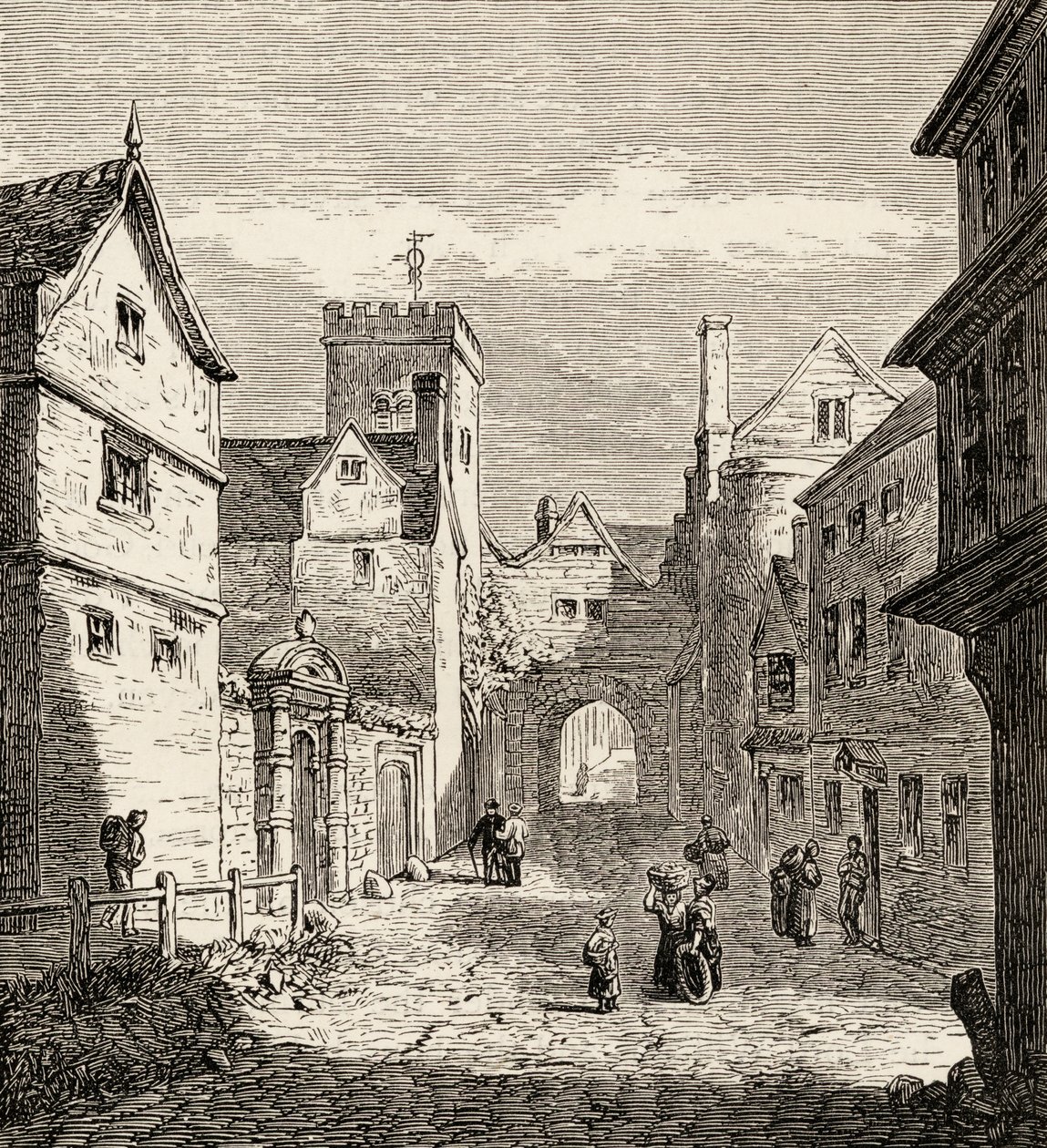 Norra porten och Bocardofängelset, Oxford, ca 1865 (trägravyr) av English School