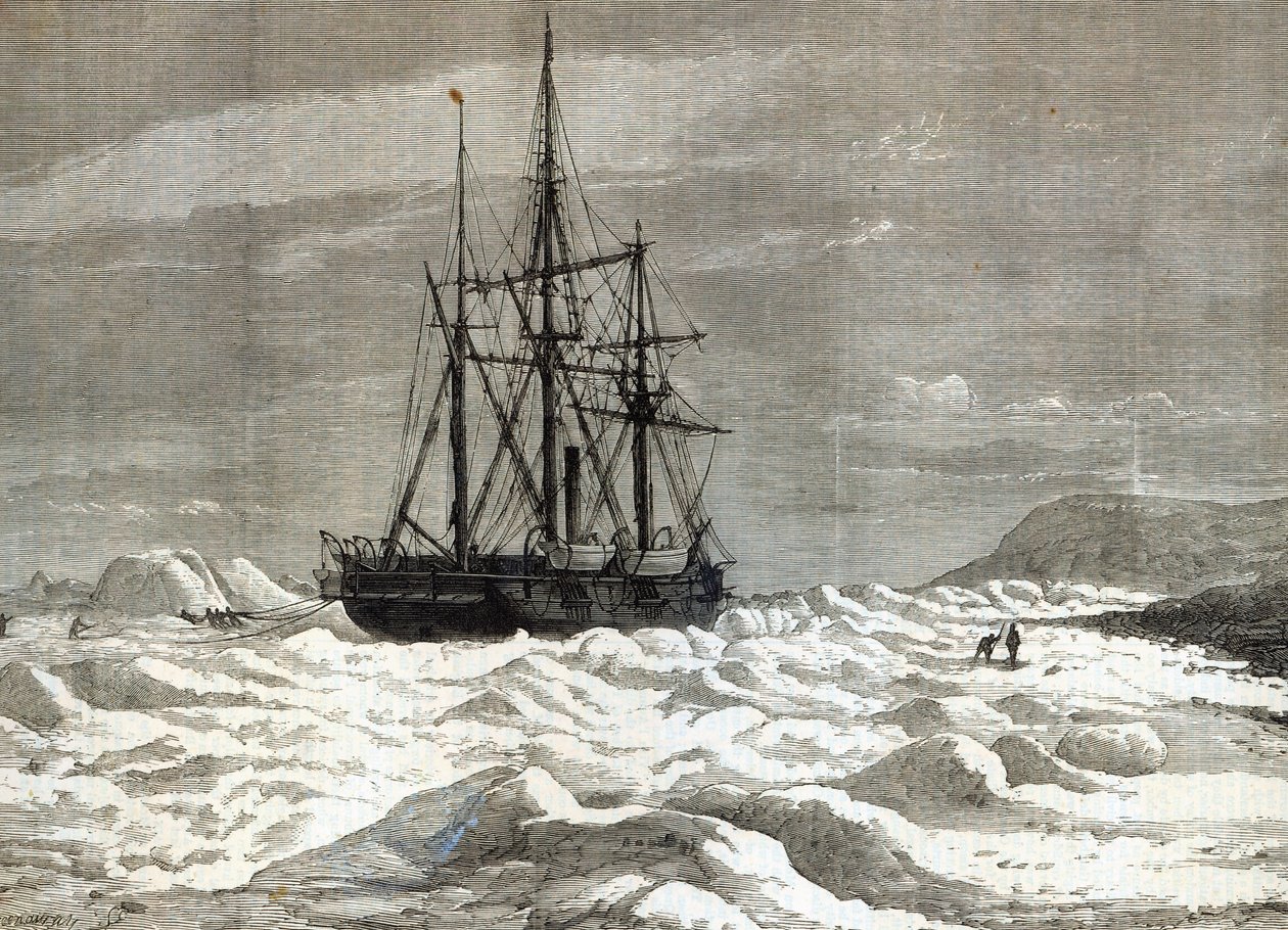 The North Pole Expedition: The Alert knäppte av isen mot stranden utanför Cape Beechy, från 