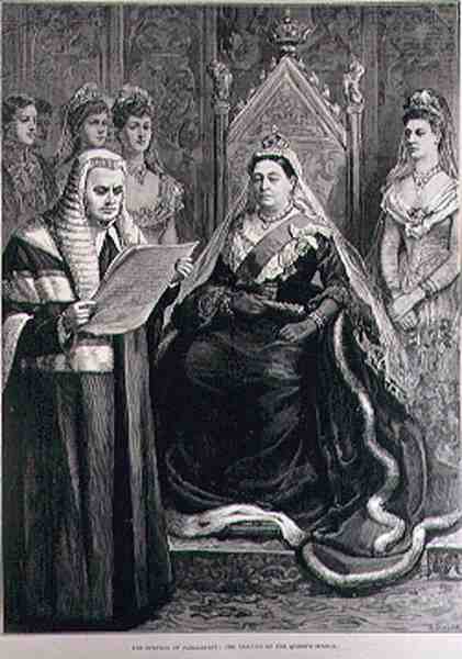 The Opening of Parliament: The Reading of the Queens Speech, graverad av R. Taylor, från The Illustrated London News, 30 januari 1886 av English School