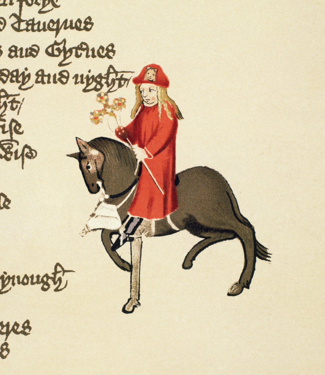 The Pardoners Tale, detalj från The Canterbury Tales, av Geoffrey Chaucer (ca 1342-1400) Ellesmere Manuscript, faksimilupplaga, 1911 (för originaldetaljer se 91200 och 128927) av English School