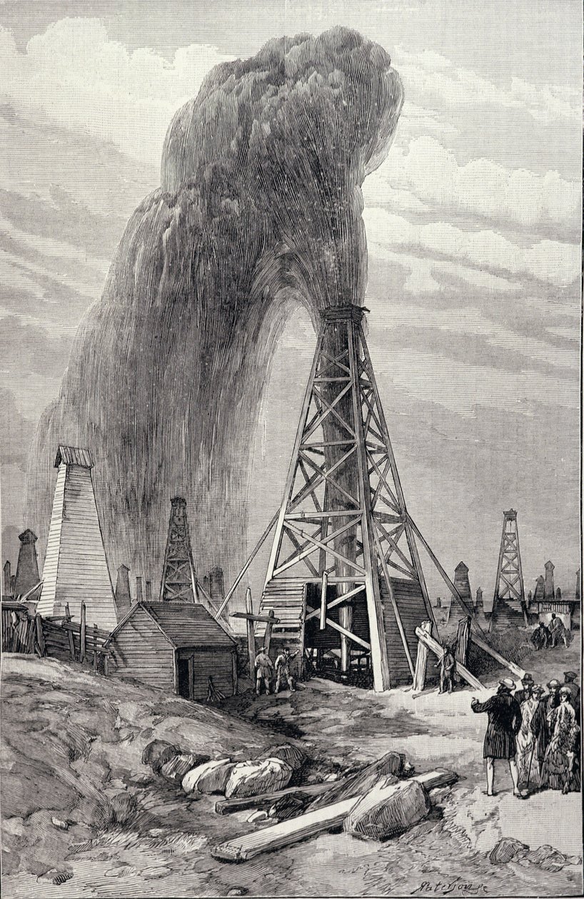 The Petroleum Oil Wells at Baku on the Caspian: A Fountain of Petroleum Oil, från 