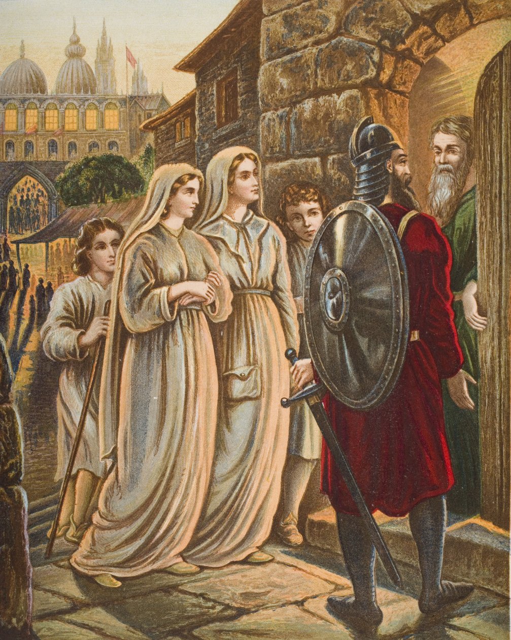 The Pilgrims at the house of Manson, illustration från 