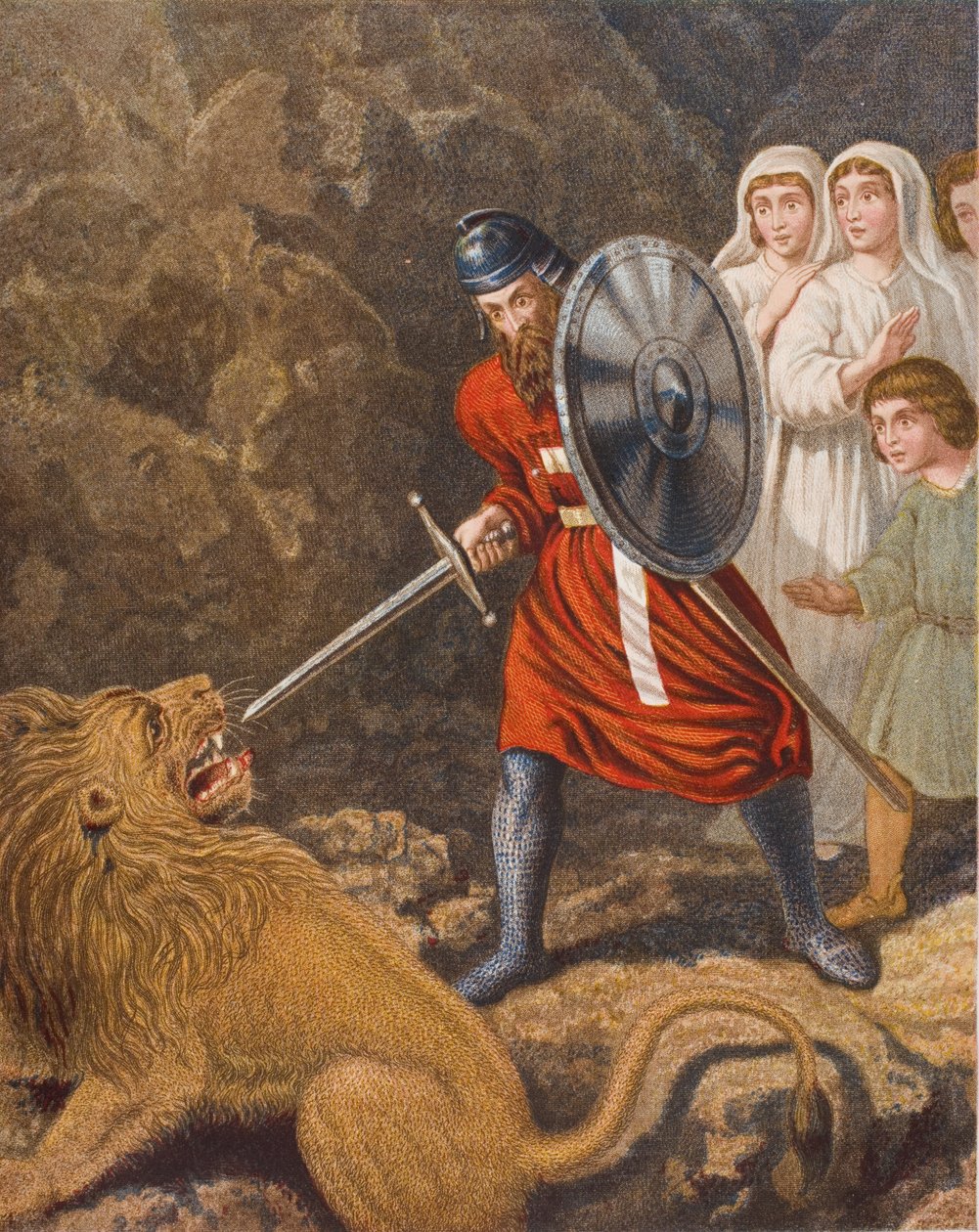 Pilgrimens möte med ett lejon, illustration från 