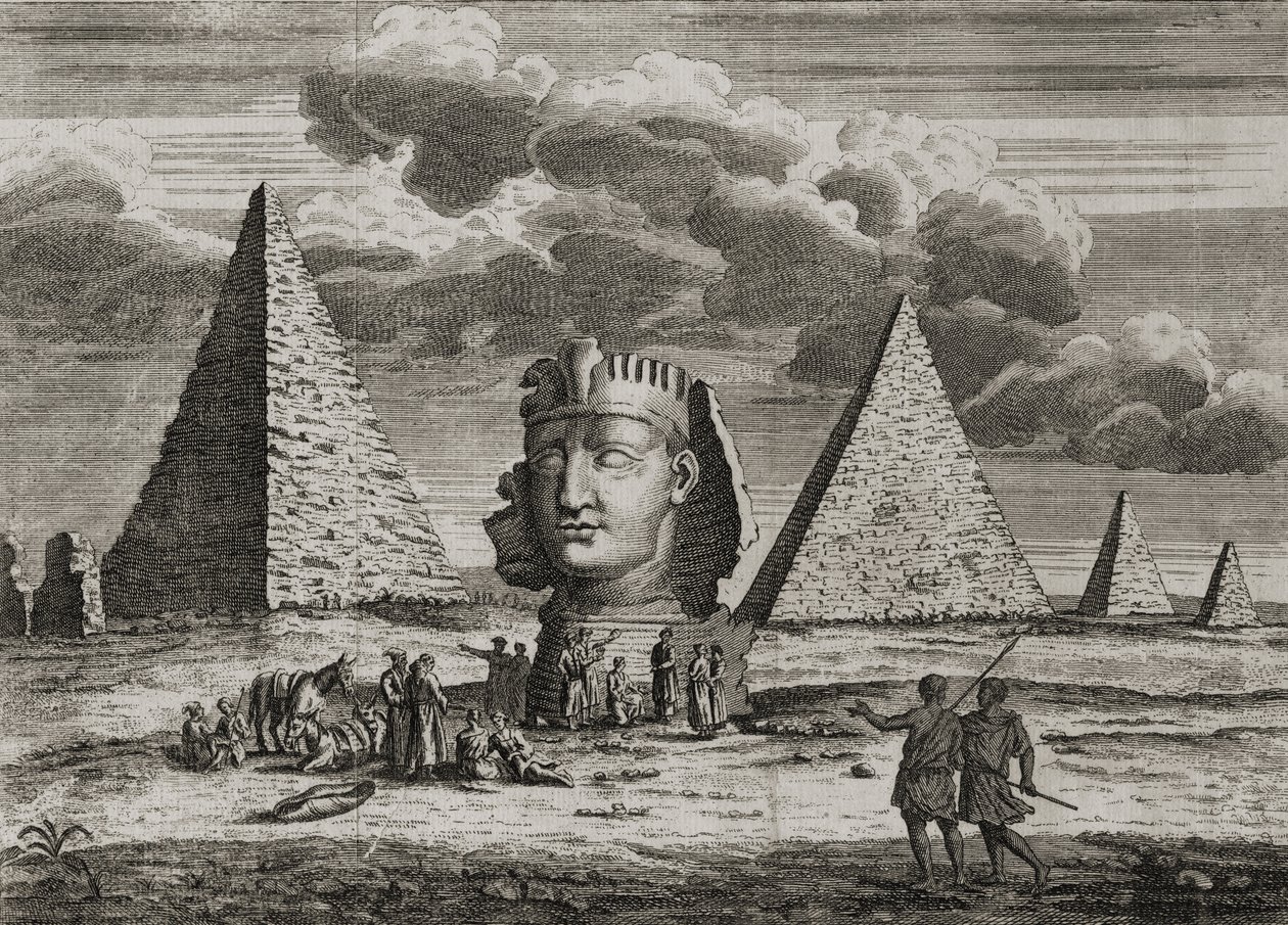 Pyramiderna och sfinxen i Giza, Egypten, c.1725 av English School