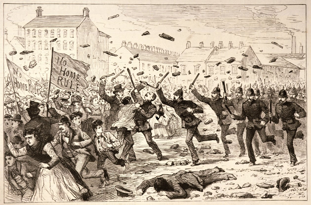 The Riots in Belfast: The Police Charging the Mob in the Brickfields, från 