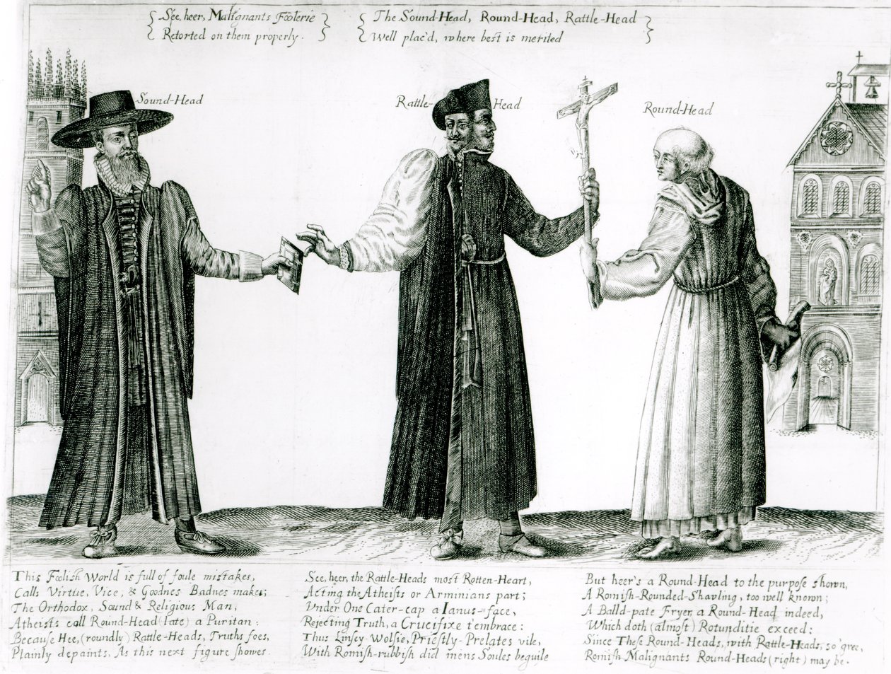 Lydhovedet, Raslehovedet og Rundthovedet, 1642 swed av English School