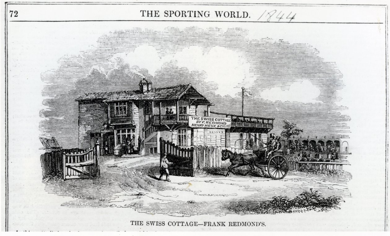 The Swiss Cottage, illustration från "The Sporting World", 1844 av English School