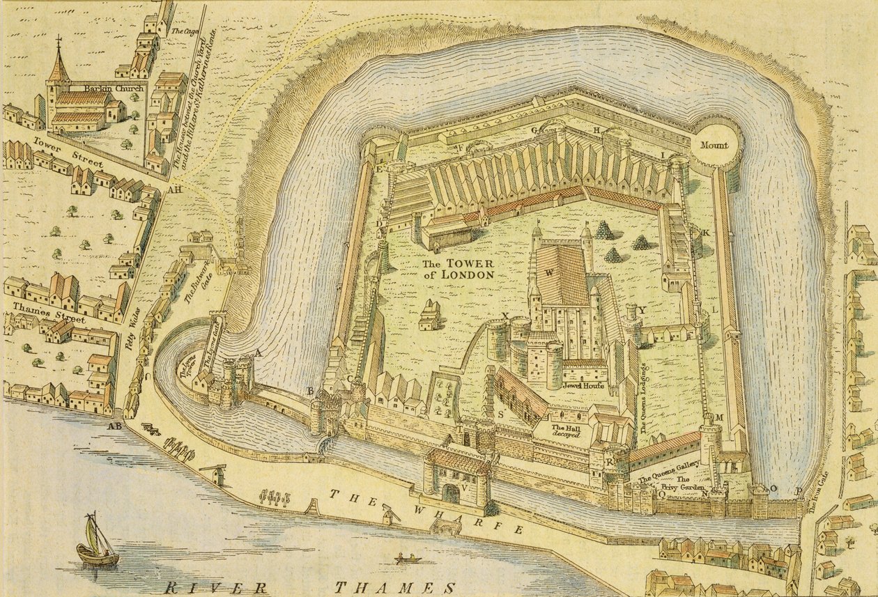 The Tower of London, från en undersökning gjord 1597 av W. Haiward och J. Gascoyne av English School