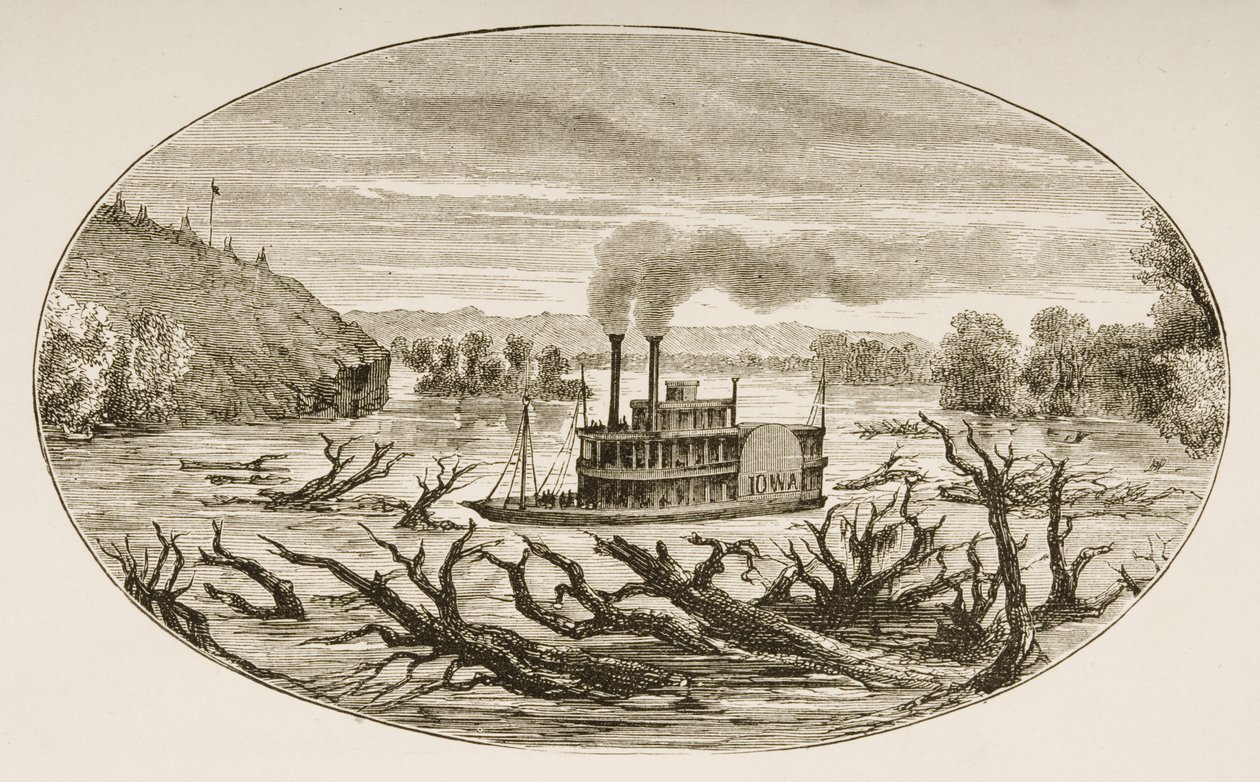 Den övre Missourifloden, från "American Pictures", utgiven av Religious Tract Society, 1876. av English School