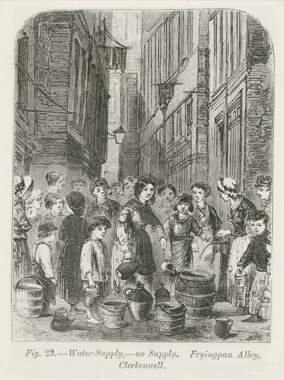 Vattenförsörjningen i Fryingpan Alley, Clerkenwell, 1864 av English School