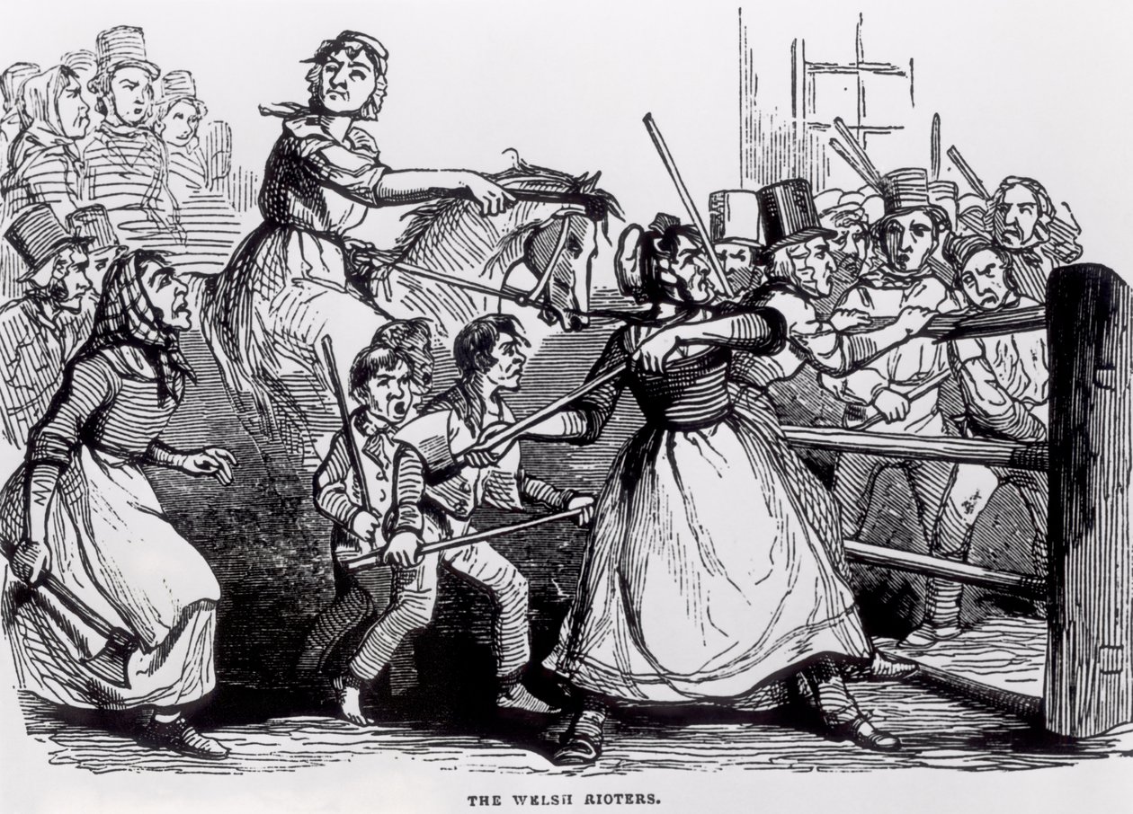 The Welsh Rioters, fra The Illustrated London News, 11. februar 1843 swed av English School