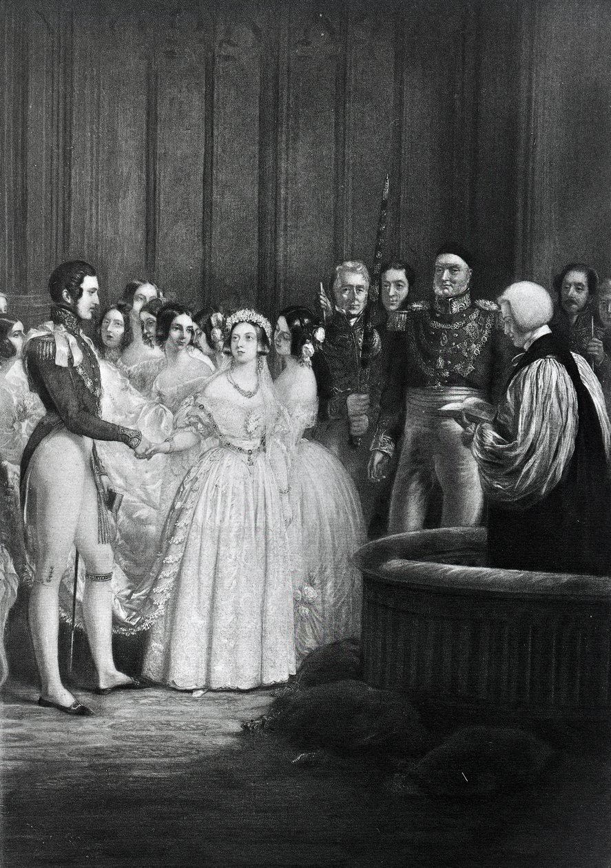 Bröllopsceremonin för drottning Victoria och prins Albert den 10 februari 1840 av English School