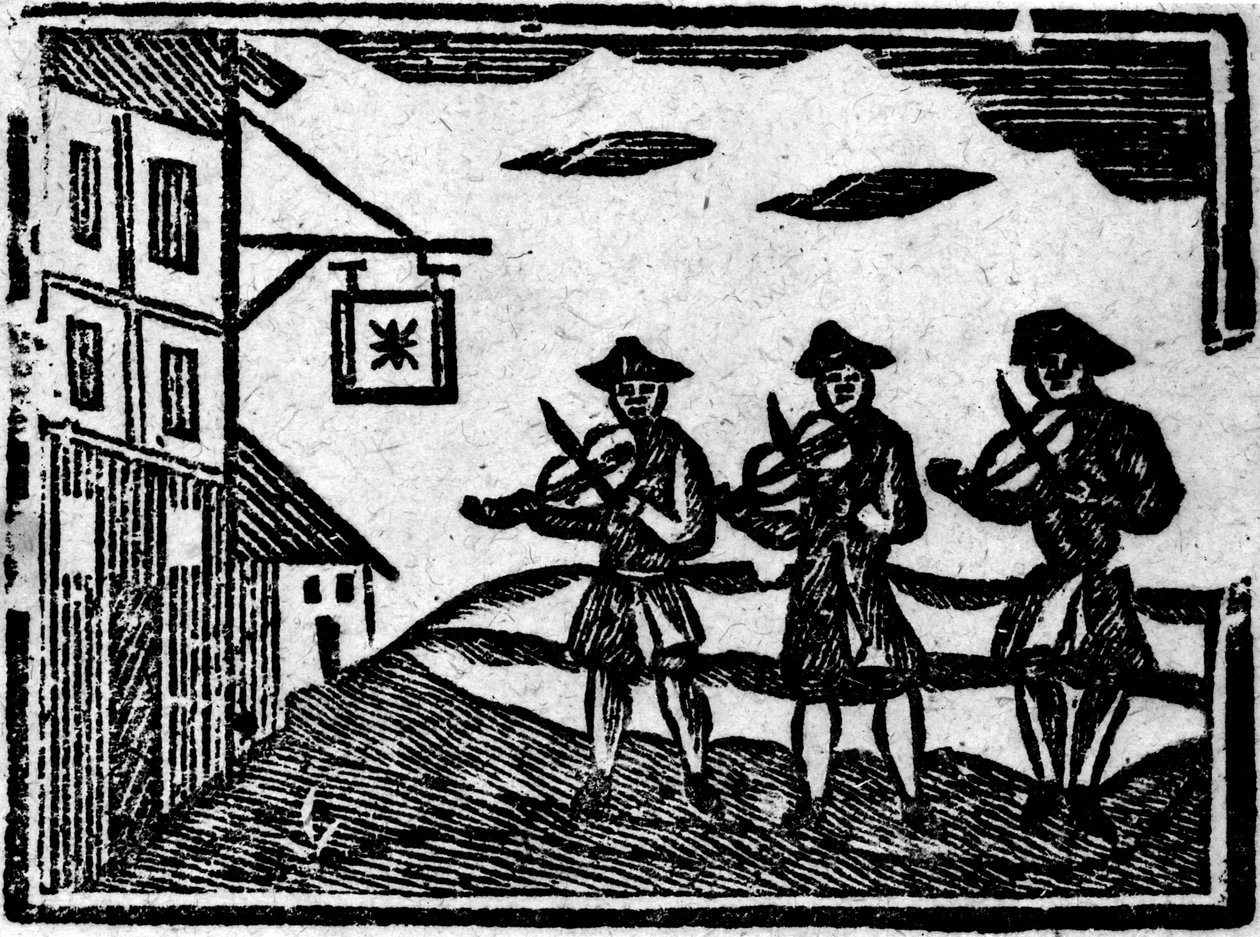Three Fiddlers, från "A Book of Roxburghe Ballads" (En bok med Roxburghe-ballader) av English School