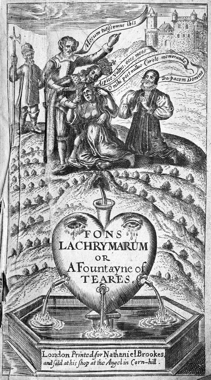 Titelblad för Fons Lacyrymarum, 1649 av English School