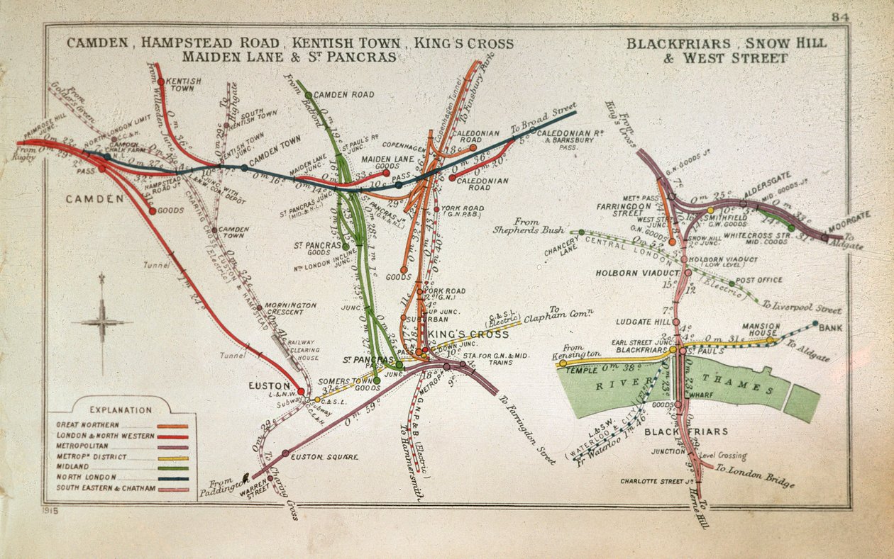 Transportkarta över London, ca 1915 av English School