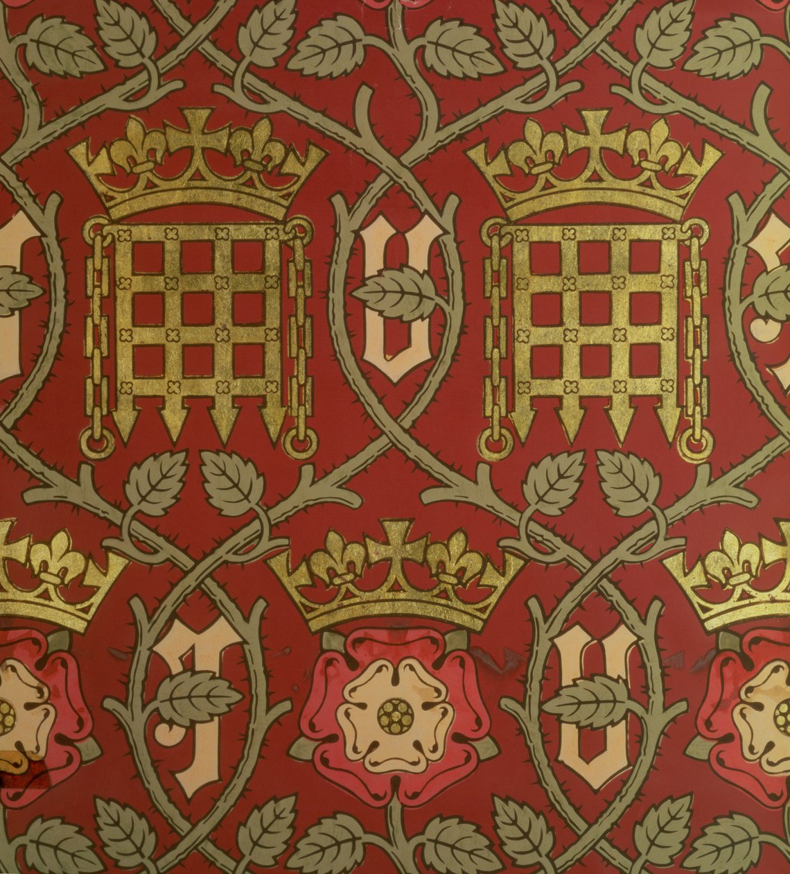 Tudor Rose, reproduktionstapet designad av S. Scott och producerad av Cole & Sons, efter design av Augustus Charles Pugin (1762-1832) för Houses of Parliament, 1845-50 (se även 14528) av English School
