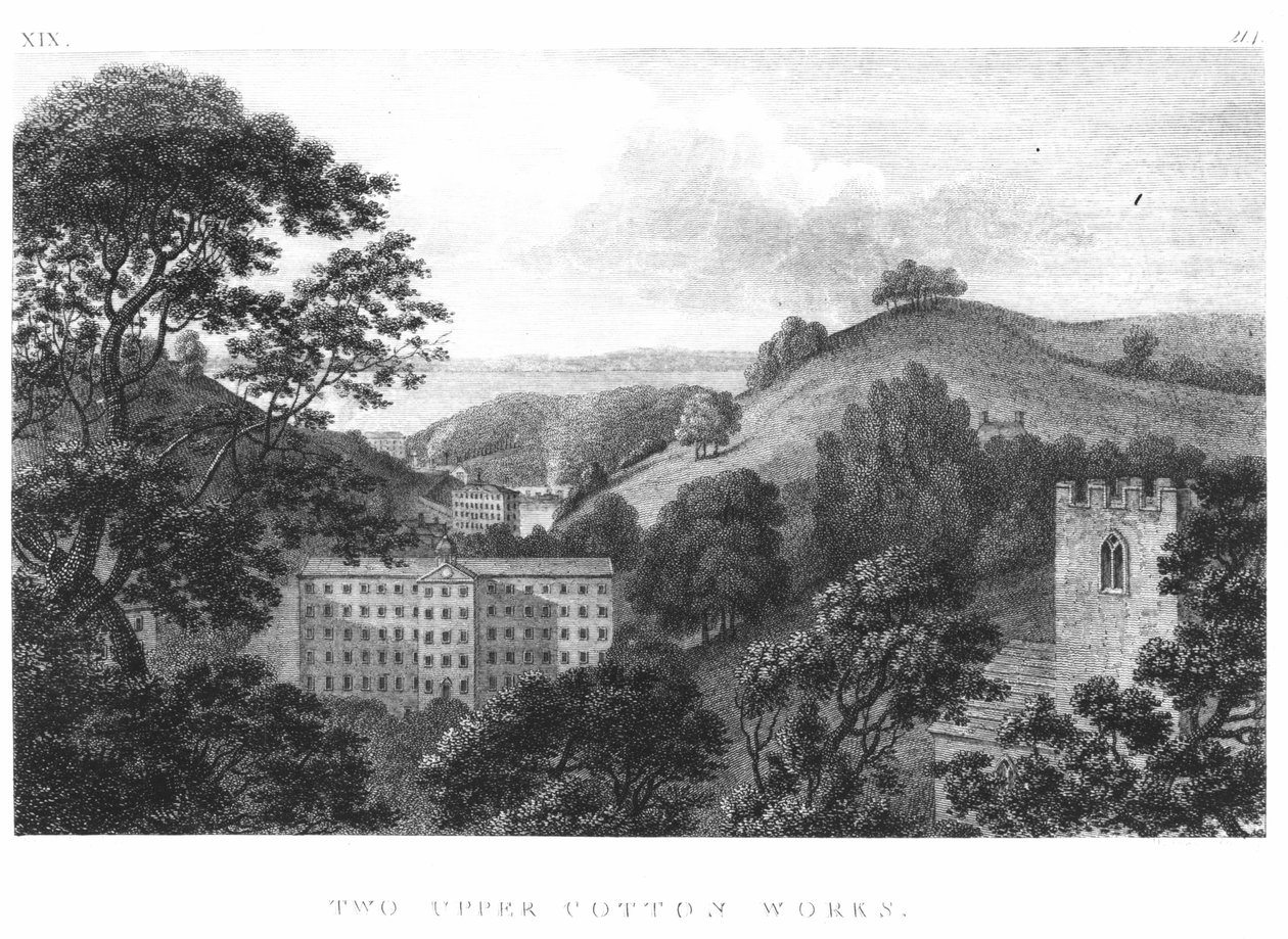 Two Upper Cotton Works, New Lanark Textile Mills, 1796 av English School