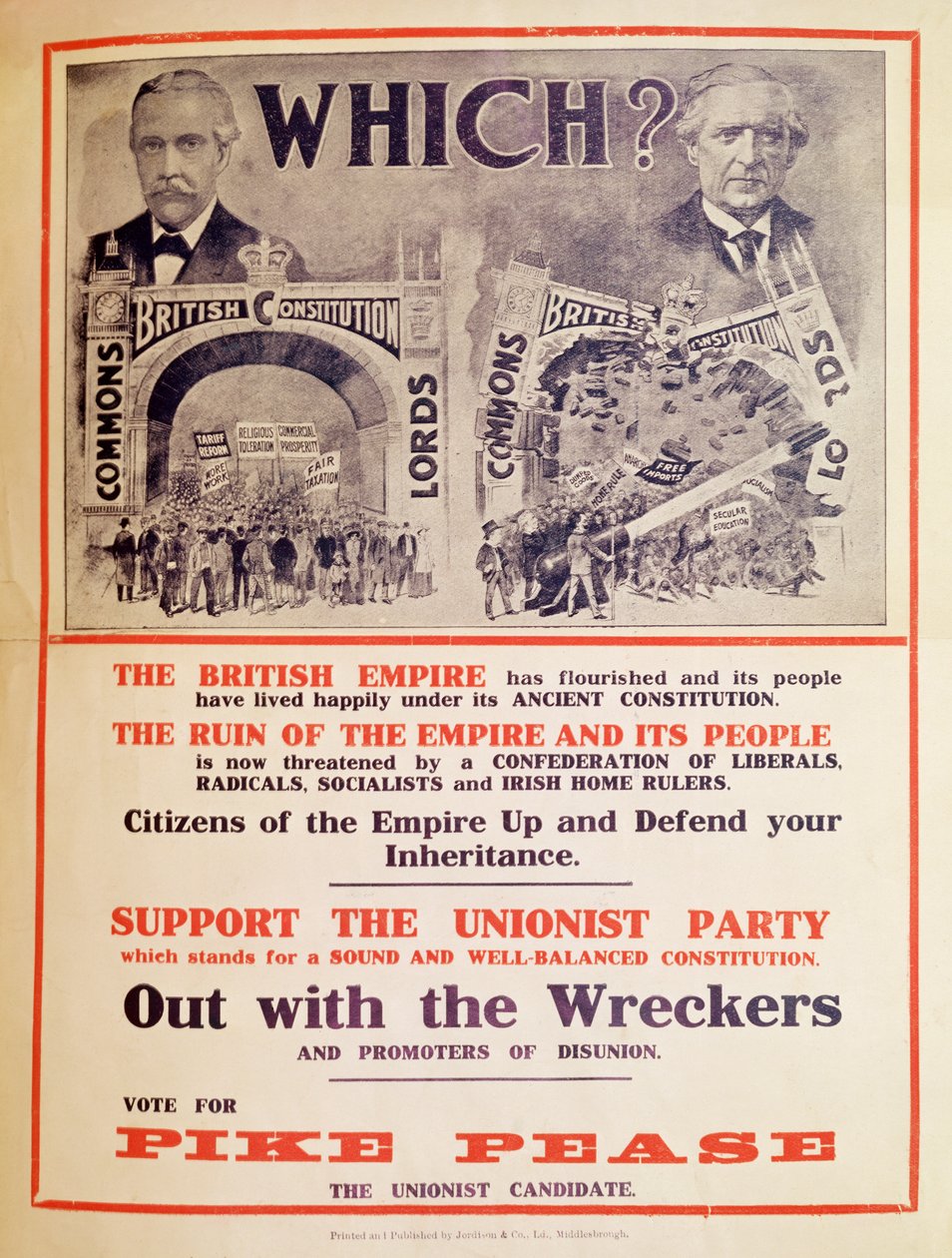 Unionistpartiets affisch för det brittiska allmänna valet i januari 1910 av English School
