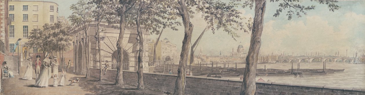 Utsikt över Blackfriars Bridge, från York Terrace, 1786 av English School