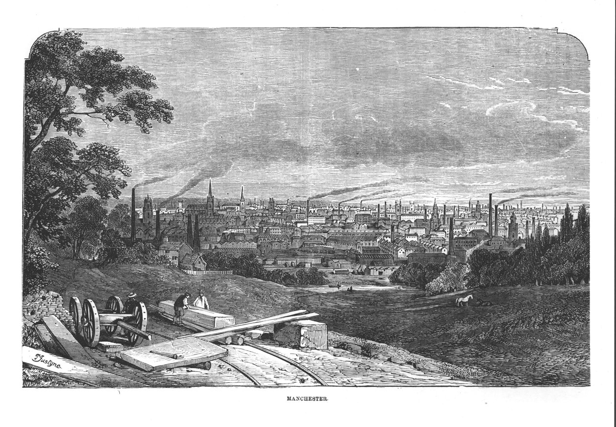 Utsikt över Manchester, graverad av T.Gustyne (Bw-foto) av English School