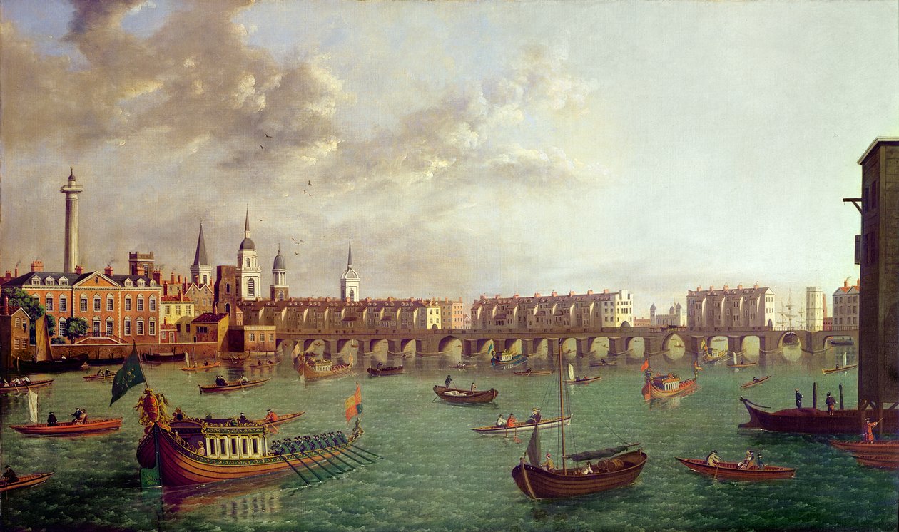 Utsikt över Old London Bridge av English School