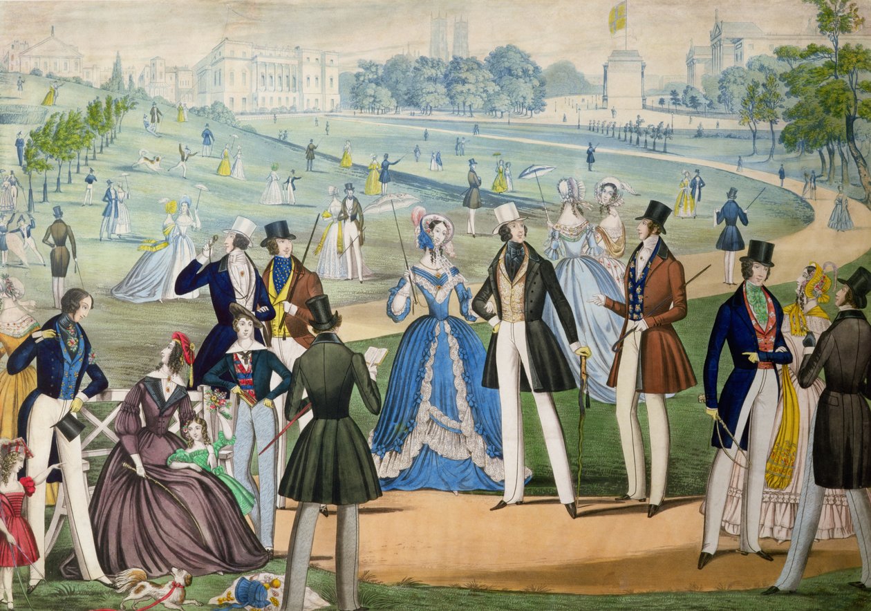 Utsikt över St. Jamess från Green Park, London av Benjamin Read, ca 1838 (färgad akvatint) av English School