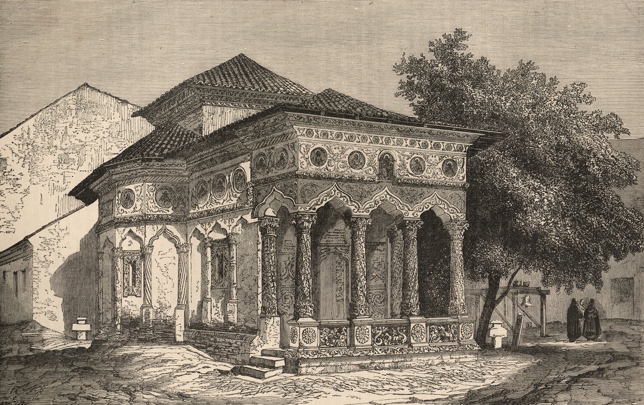 Utsikt över en kyrka i Bukarest, från "The Illustrated London News", 1853 av English School