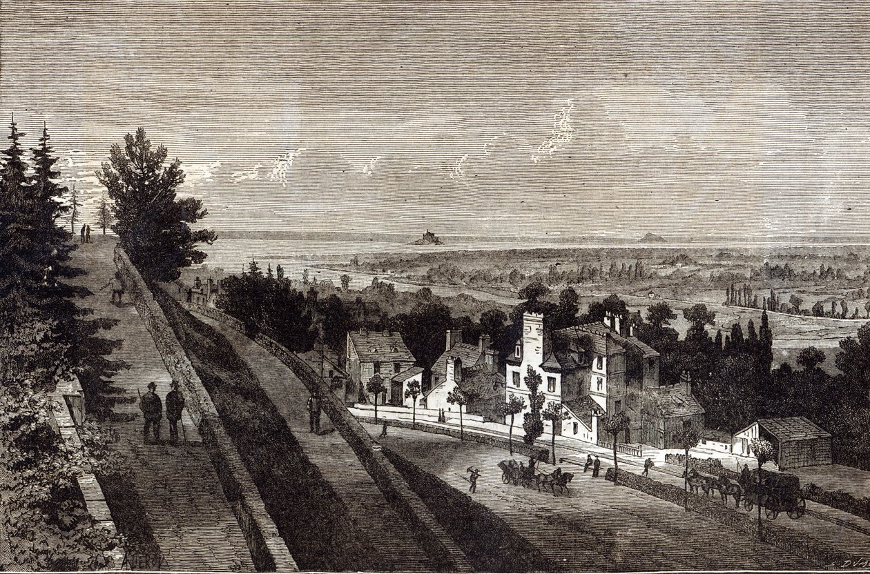 Utsikt över bukten vid Mount St. Michael, från Avranches, Normandie, från The Graphic, 1877 av English School