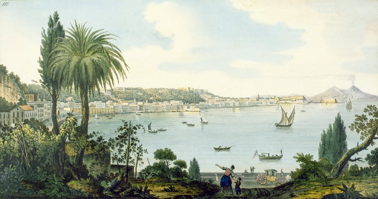 Utsikt över Neapelbukten och Vesuvius, tavla III från Sir William Hamiltons Campi Flegrei (tillägg), 1779 (wc) av English School