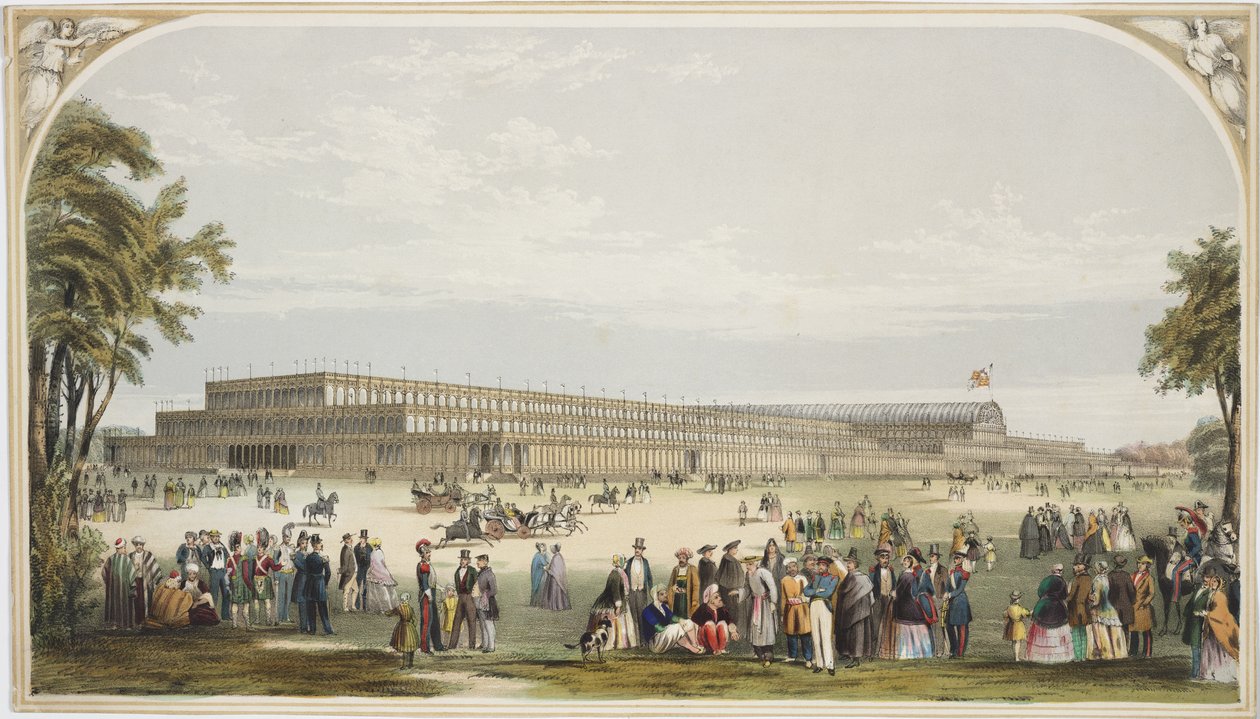 Utsikt över Crystal Palace, Hyde Park, 1851 av English School