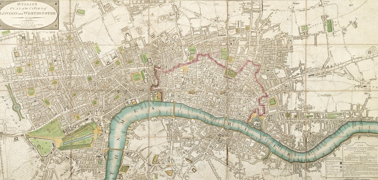 Walliss vikta karta över London och Westminster, 1799 av English School