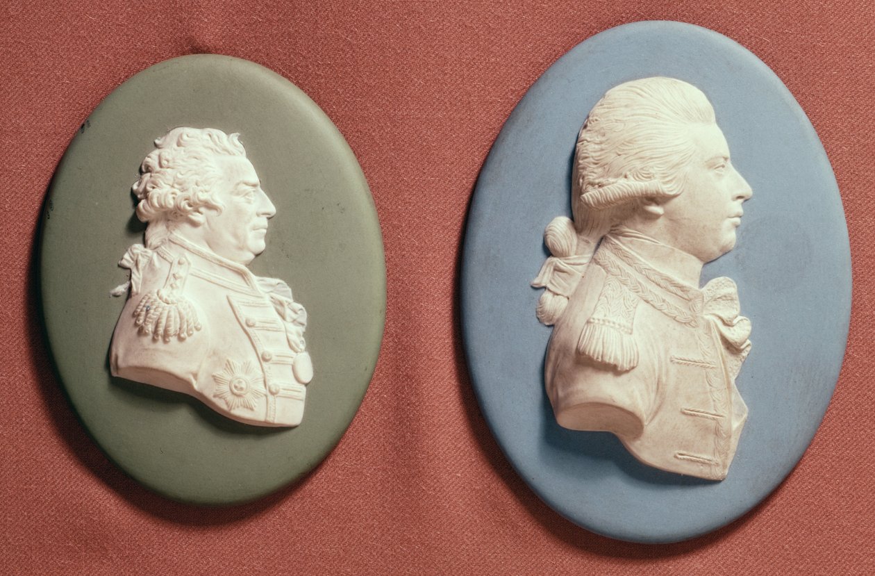 Wedgwood-medaljonger av George IV (1762-1830) som Prince of Wales och 1:e Viscount Duncombe, tidigt 1800-tal (jasperware) av English School